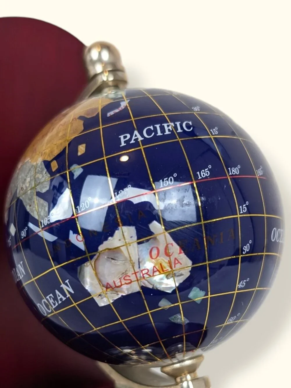 Large Lapis Lazuli Semi-Precious Stone Globe on Wood Base - Picture 5 of 9